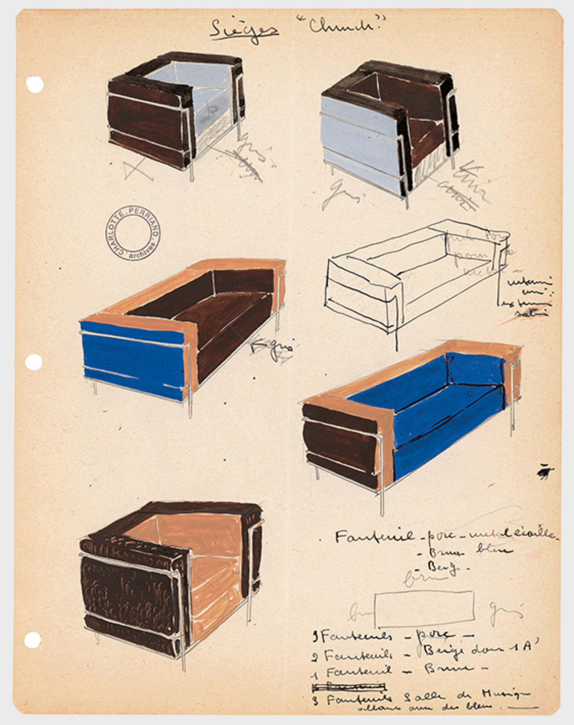 Charlotte Perriand is sketching the LC Fauteuil